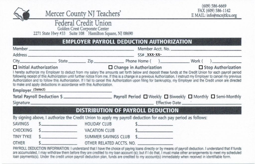 Paryoll Deduction Authorization Form